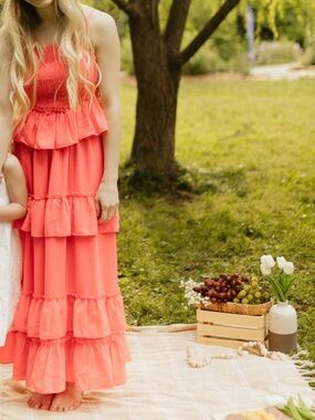 Endless Rose Coral Pink Smocked Maxi Dress
